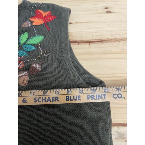 Vintage Plus 18 20 Fall Embroidered Sweater Vest Brown Button Front Leaves Acorn - Picture 7 of 10